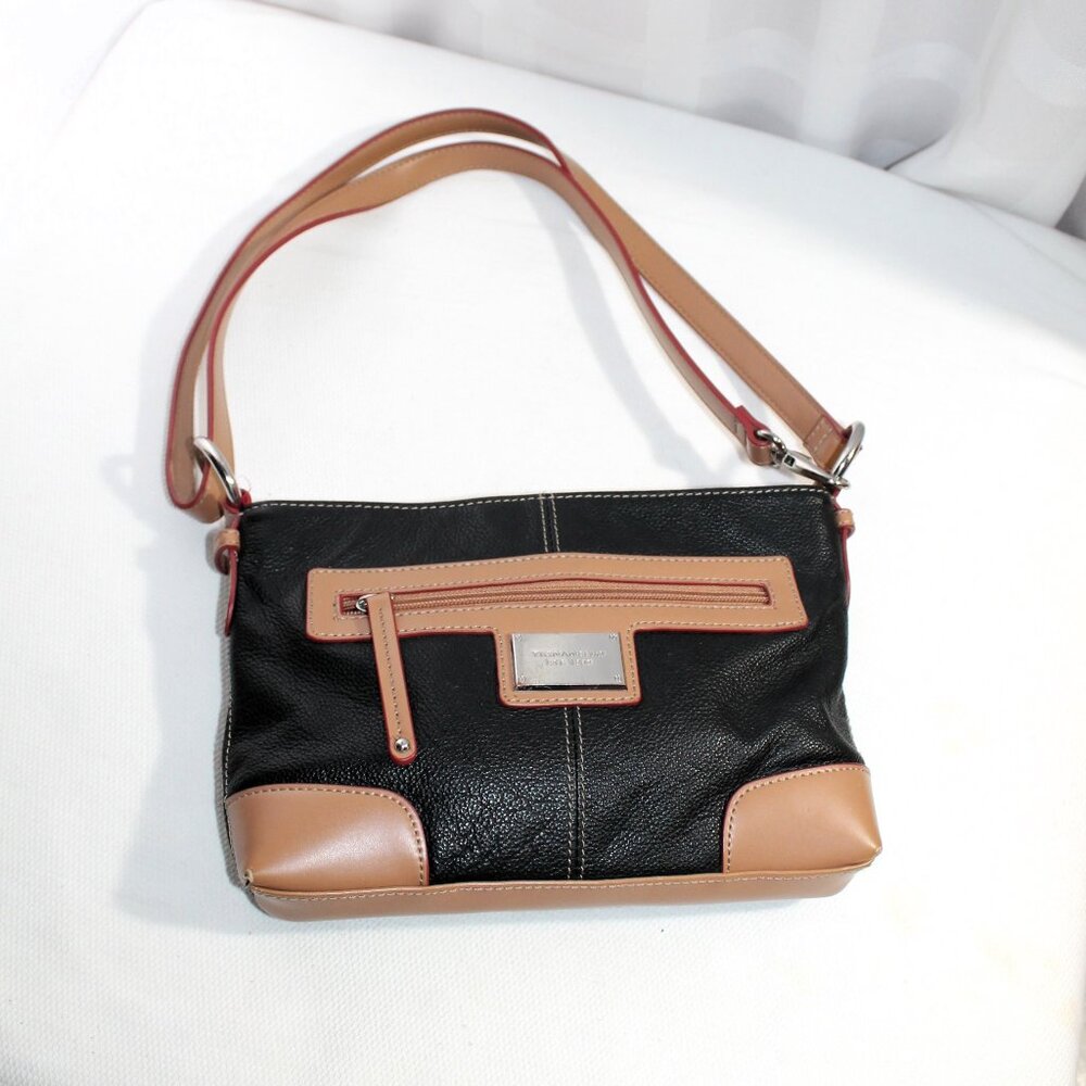 Tiganello Black Pebbled Leather Crossbody Bag w/ Incorporated Wallet